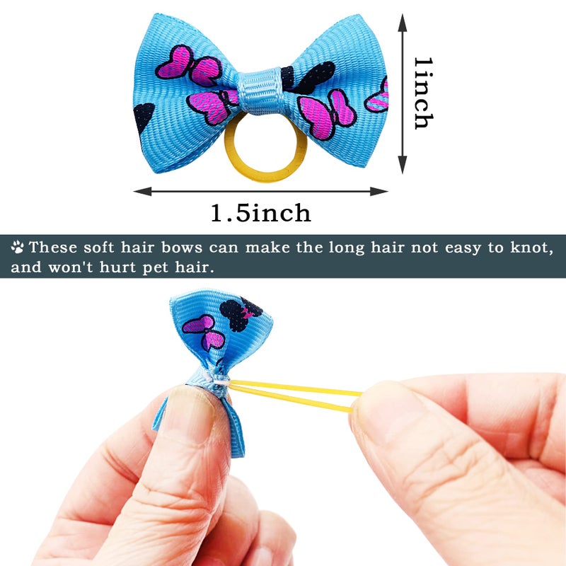 PET SHOW 300pcs 150pairs Small Dog Hair Bows with Rubber Bands Bulk Bowknot for Yorkshire Girls Topknot Cat Puppy Headdress Grooming Hair Accessories Random Color for Groomers - Image 4